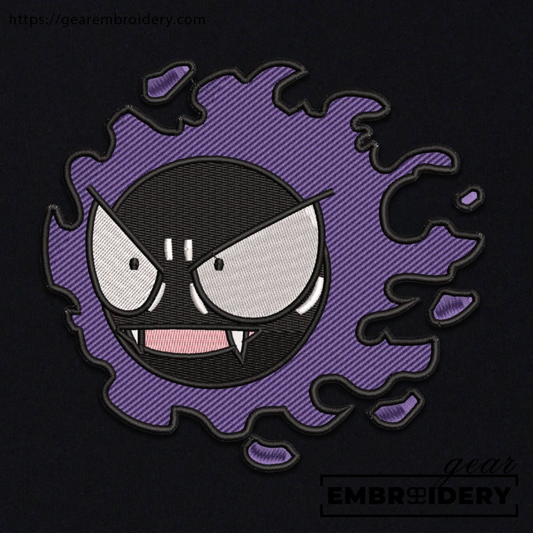 Gastly Pokemon Embroidered Design Personalized Embroidered T Shirt Sweatshirt Hoodie Clothing PKM020