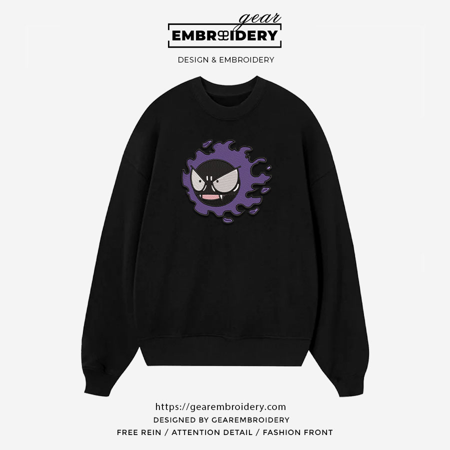 Gastly Pokemon Embroidered Design Personalized Embroidered T Shirt Sweatshirt Hoodie Clothing PKM020
