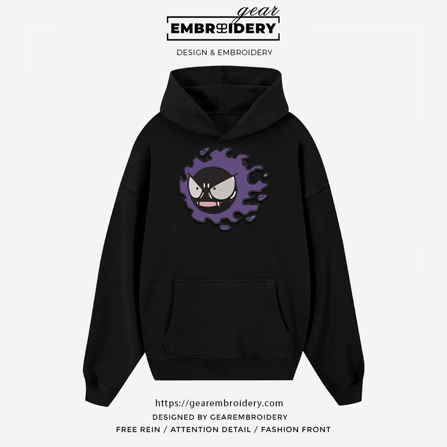 Gastly Pokemon Embroidered Design Personalized Embroidered T Shirt Sweatshirt Hoodie Clothing PKM020