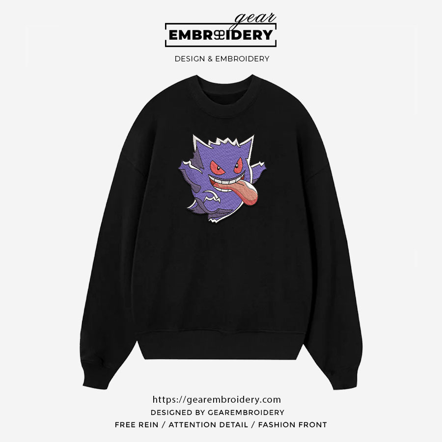 Gengar Pokemon Embroidered Design Personalized Embroidered T Shirt Sweatshirt Hoodie Clothing PKM023