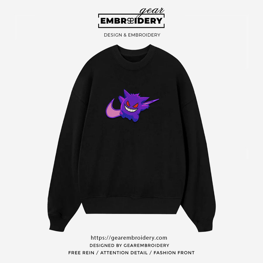 Gengar swoosh nike Pokemon Anime Embroidered Design Personalized Embroidered T Shirt Sweatshirt Hoodie Clothing PKM026