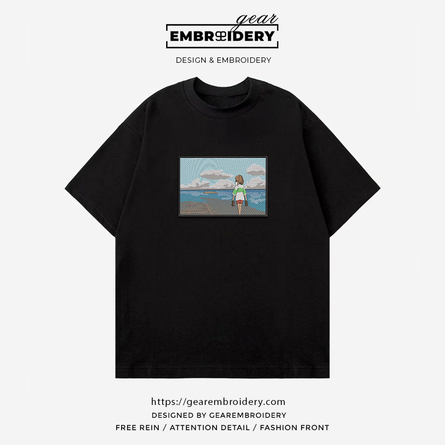 Chihiro seaside Spirited Away Anime Embroidered Design Personalized Embroidered T Shirt Sweatshirt Hoodie Clothing SA006