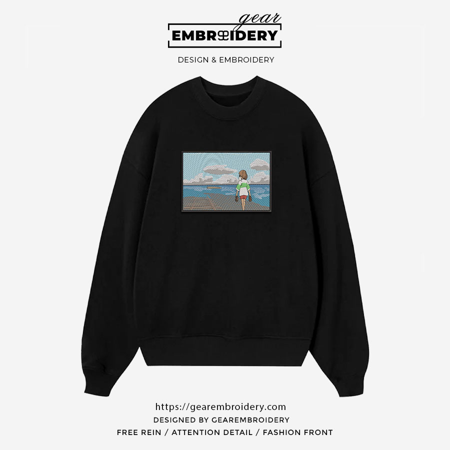 Chihiro seaside Spirited Away Anime Embroidered Design Personalized Embroidered T Shirt Sweatshirt Hoodie Clothing SA006
