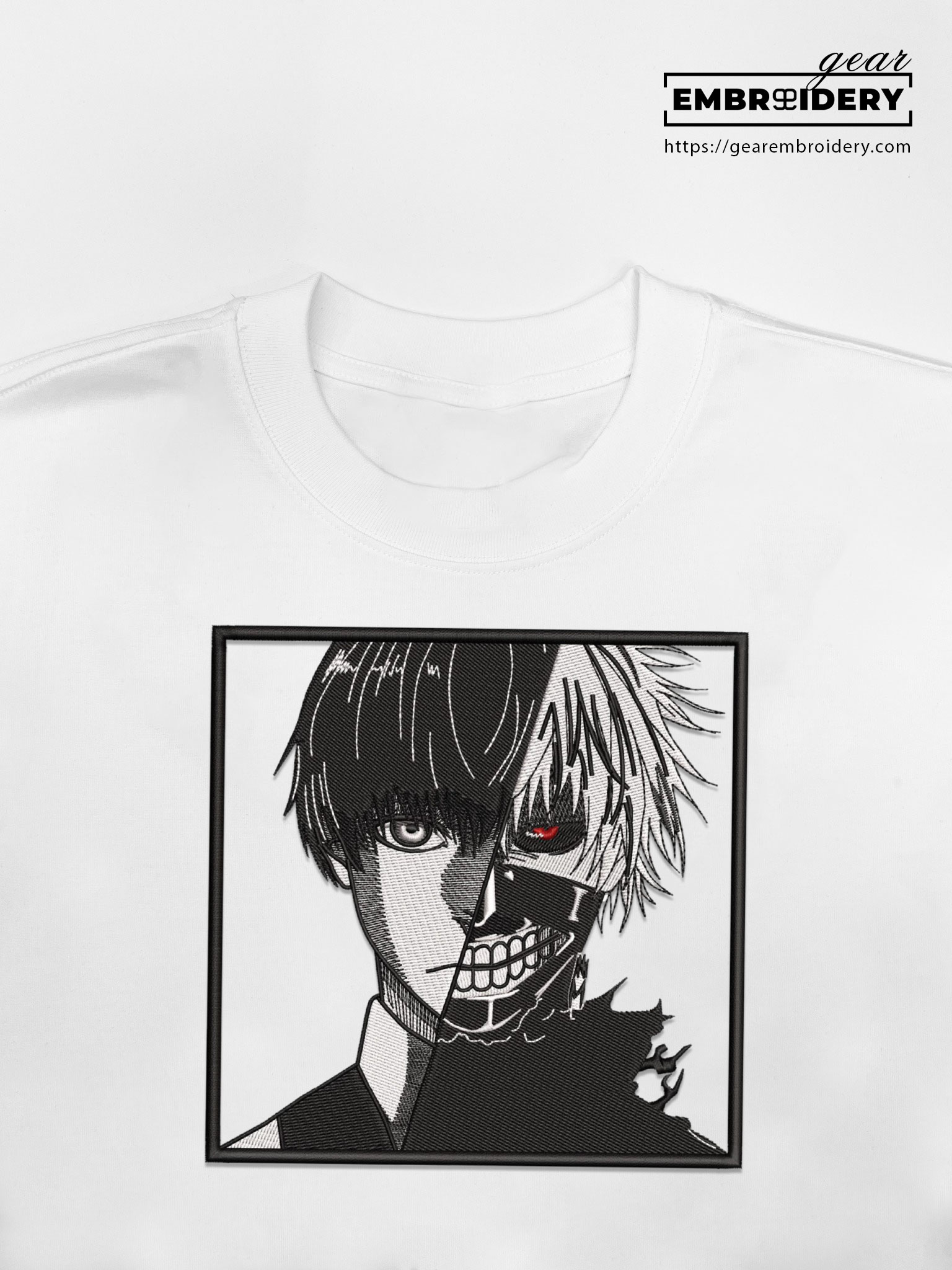 Kaneki human x ghoul Tokyo Ghoul Anime Embroidered Design Personalized Embroidered T Shirt Sweatshirt Hoodie Clothing TG007