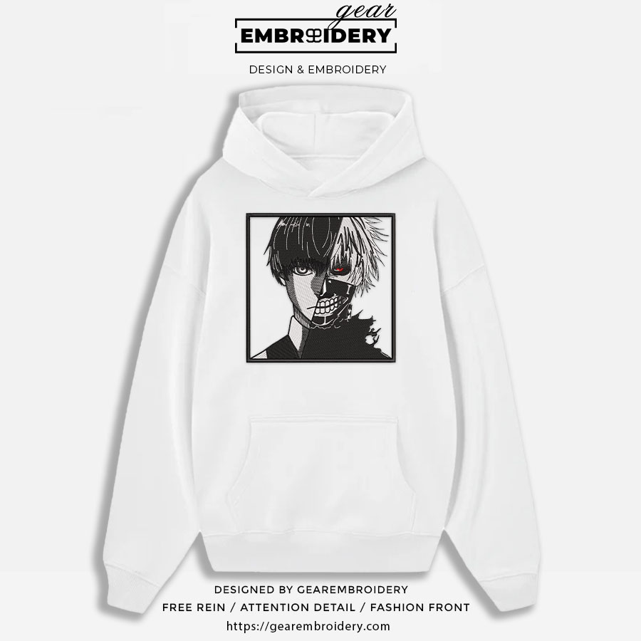 Kaneki human x ghoul Tokyo Ghoul Anime Embroidered Design Personalized Embroidered T Shirt Sweatshirt Hoodie Clothing TG007