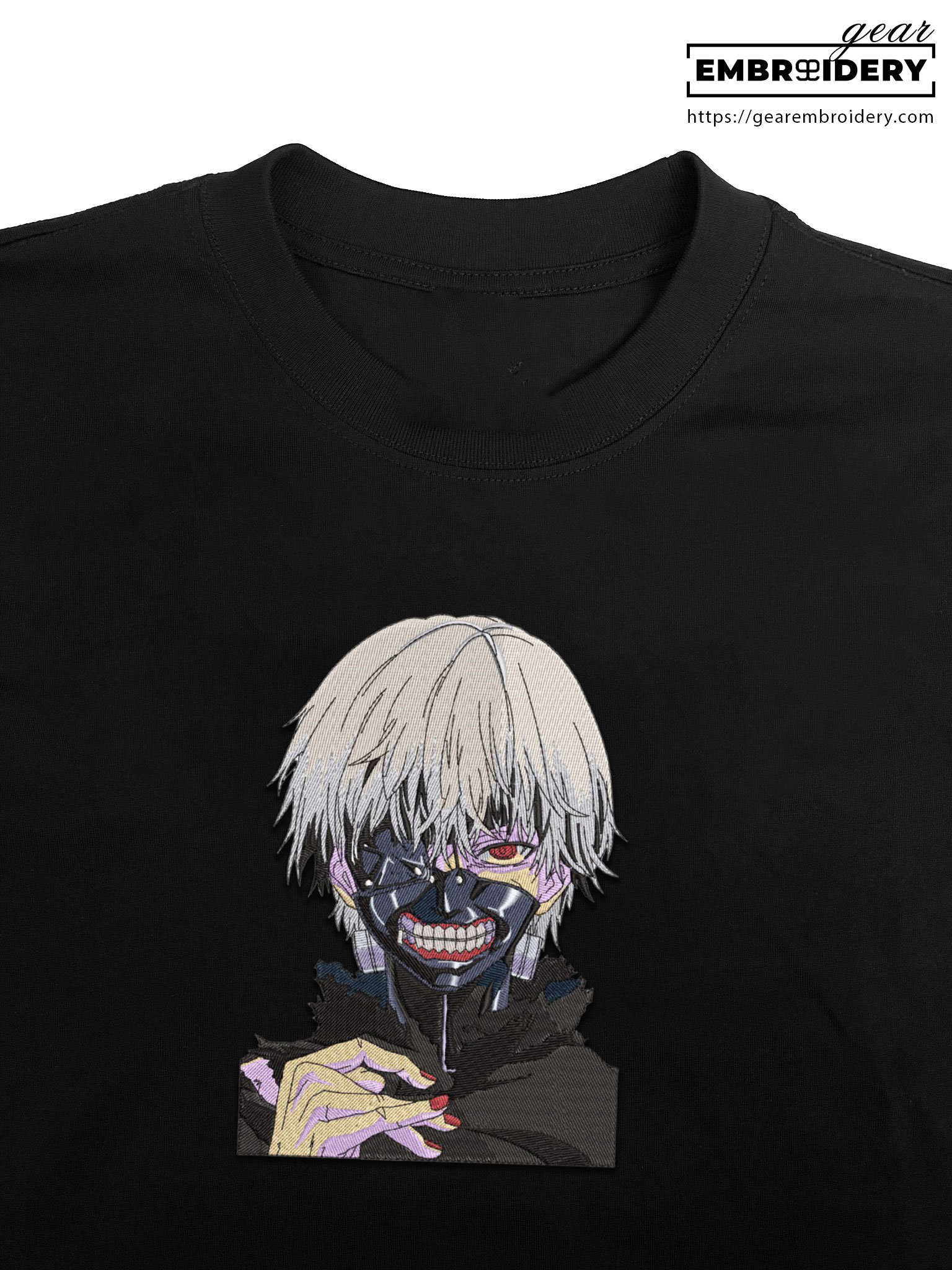 Kaneki mask Tokyo Ghoul Anime Embroidered Design Personalized Embroidered T Shirt Sweatshirt Hoodie Clothing TG008