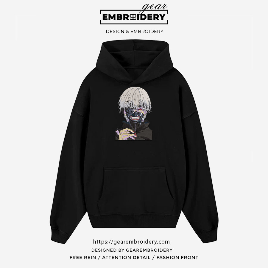 Kaneki mask Tokyo Ghoul Anime Embroidered Design Personalized Embroidered T Shirt Sweatshirt Hoodie Clothing TG008