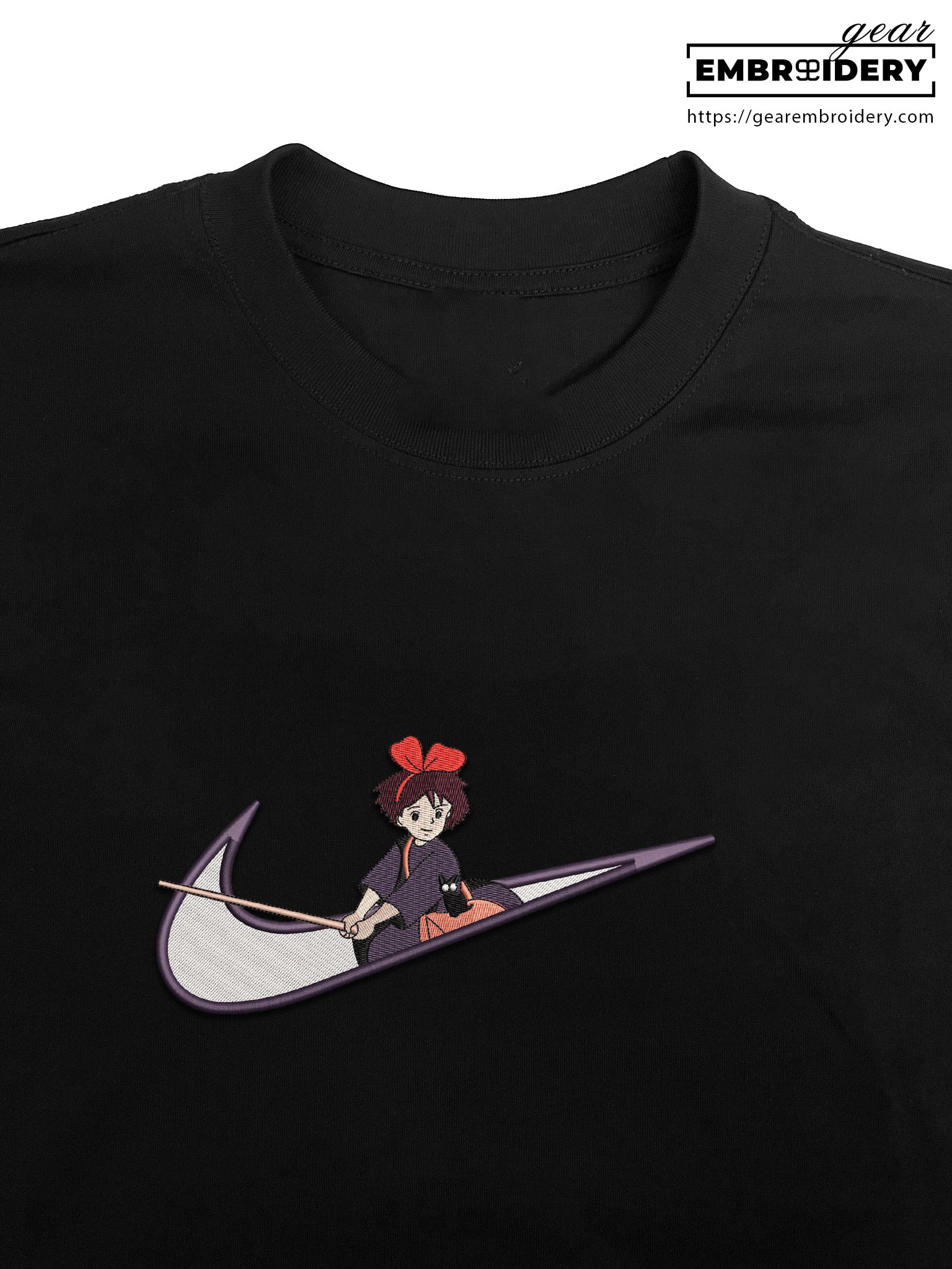 Kiki swoosh kiki s delivery service nike anime Embroidered Design Personalized Embroidered T Shirt Sweatshirt Hoodie Clothing AM005