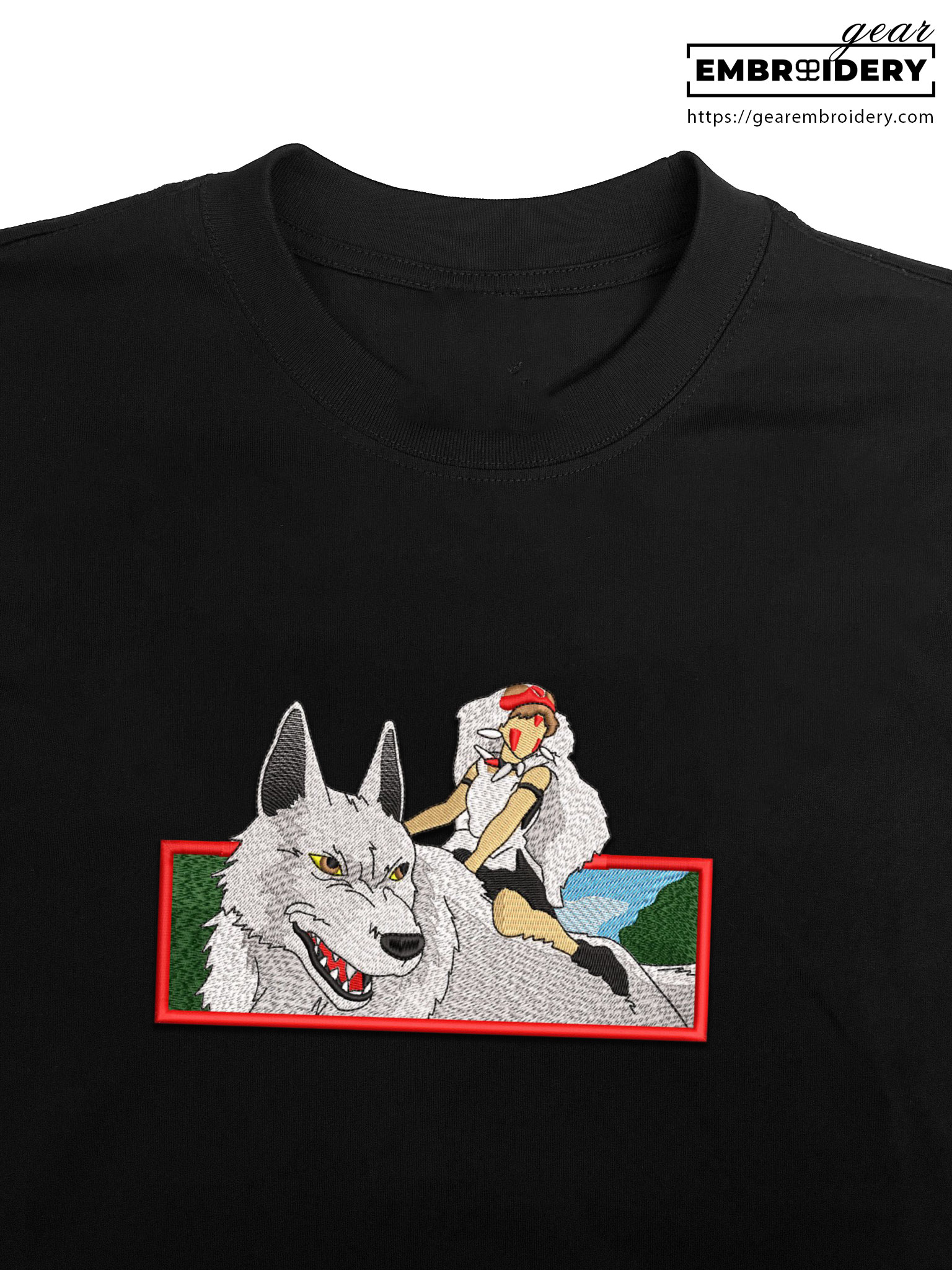 Mononoke wolf princess mononoke anime Embroidered Design Personalized Embroidered T Shirt Sweatshirt Hoodie Clothing AM007