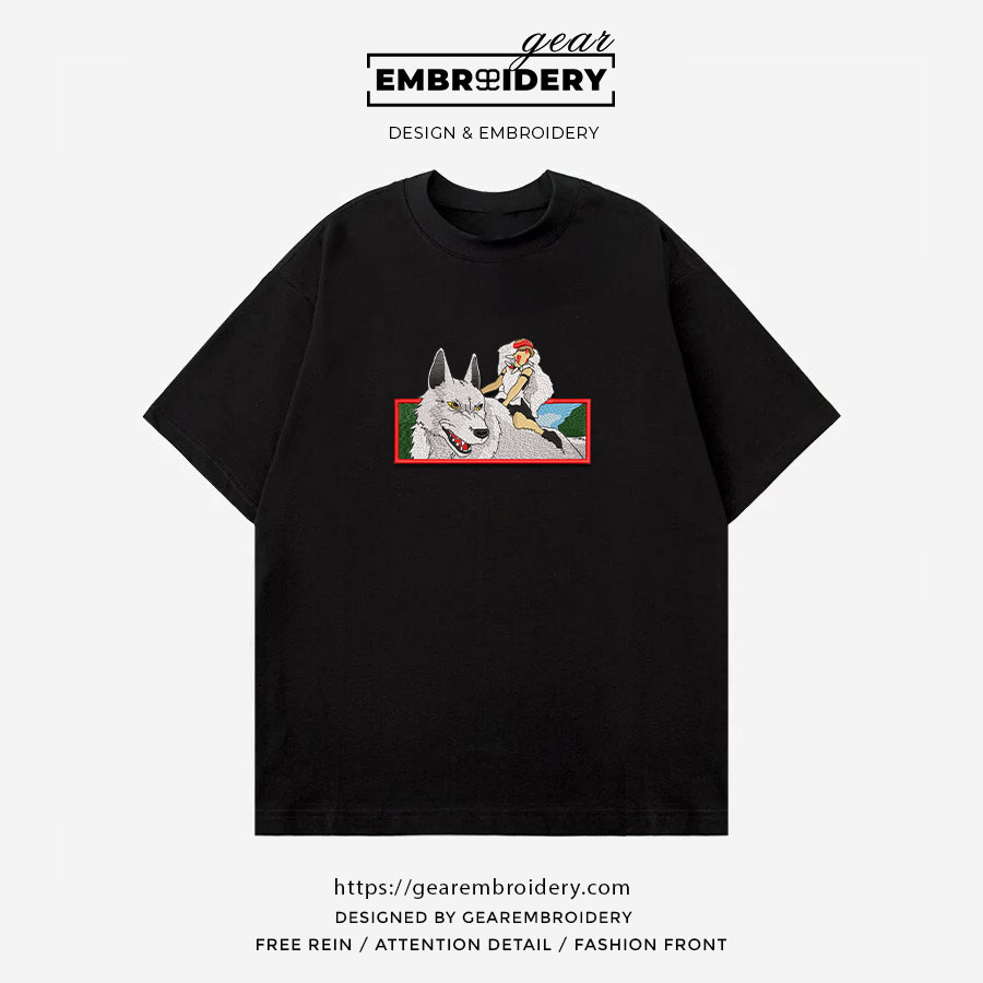 Mononoke wolf princess mononoke anime Embroidered Design Personalized Embroidered T Shirt Sweatshirt Hoodie Clothing AM007
