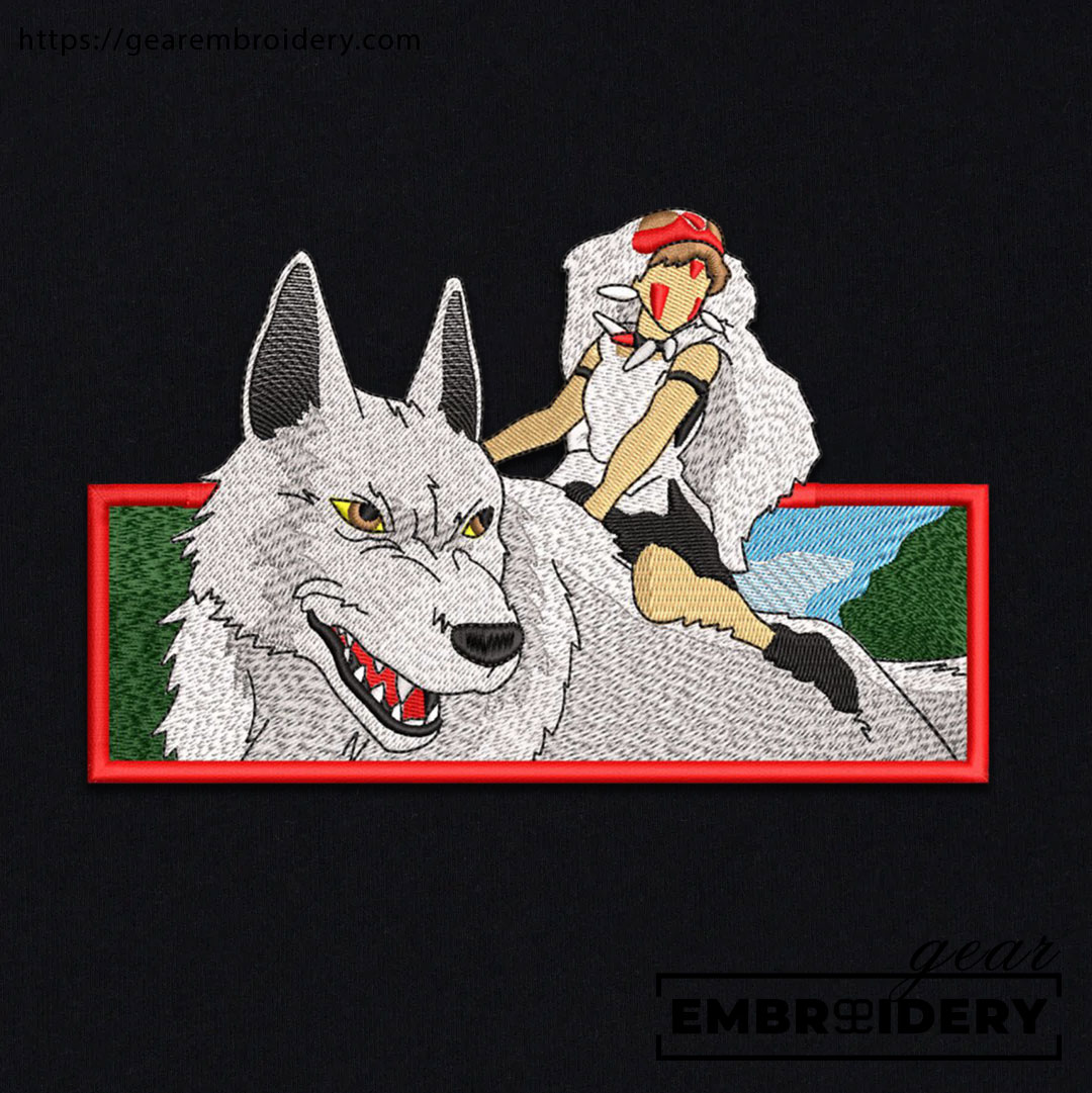 Mononoke wolf princess mononoke anime Embroidered Design Personalized Embroidered T Shirt Sweatshirt Hoodie Clothing AM007