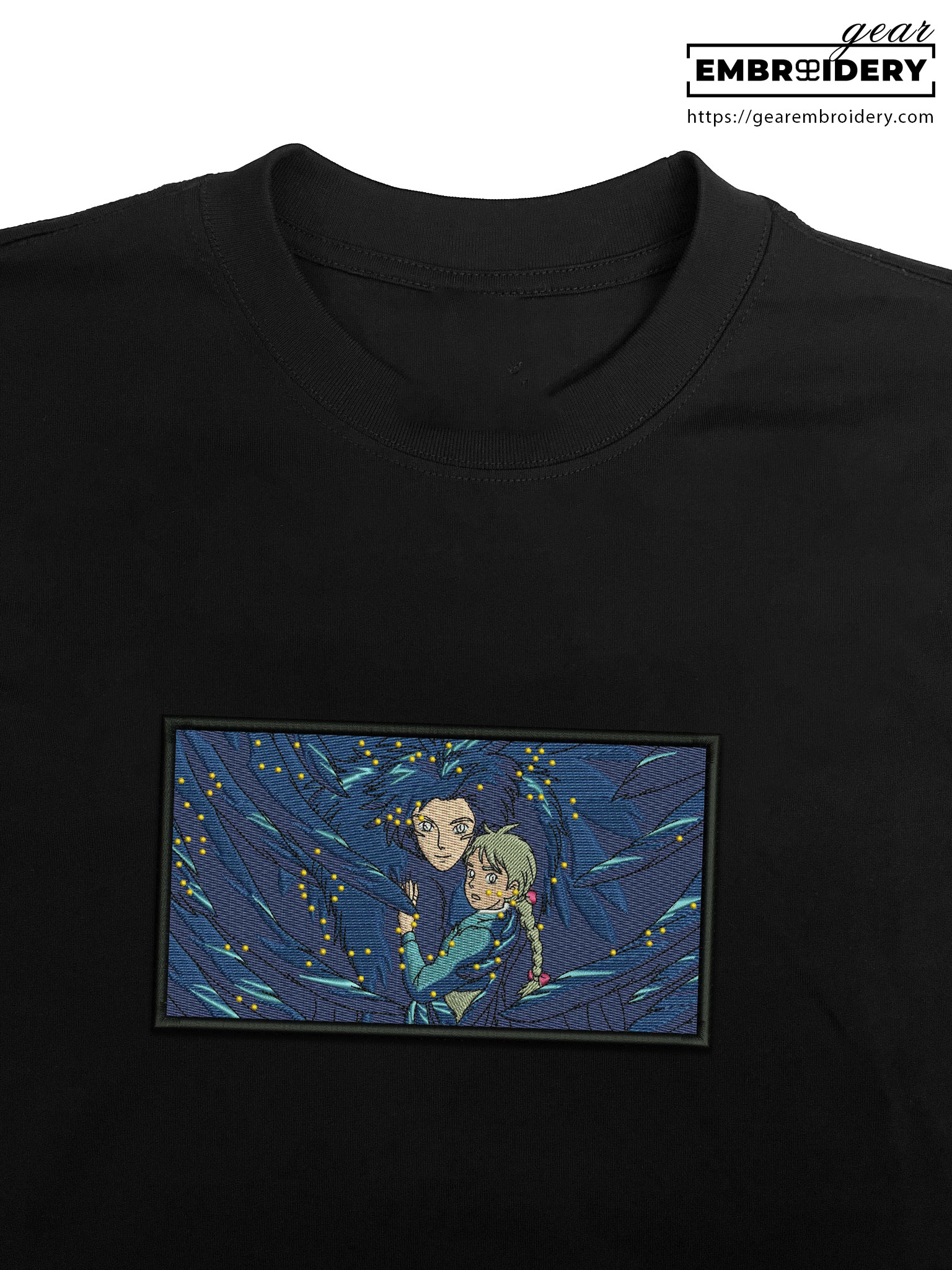 Moving castle howl s moving castle anime Embroidered Design Personalized Embroidered T Shirt Sweatshirt Hoodie Clothing AM009