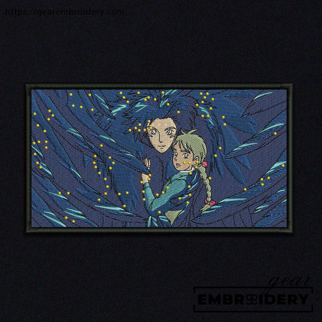 Moving castle howl s moving castle anime Embroidered Design Personalized Embroidered T Shirt Sweatshirt Hoodie Clothing AM009