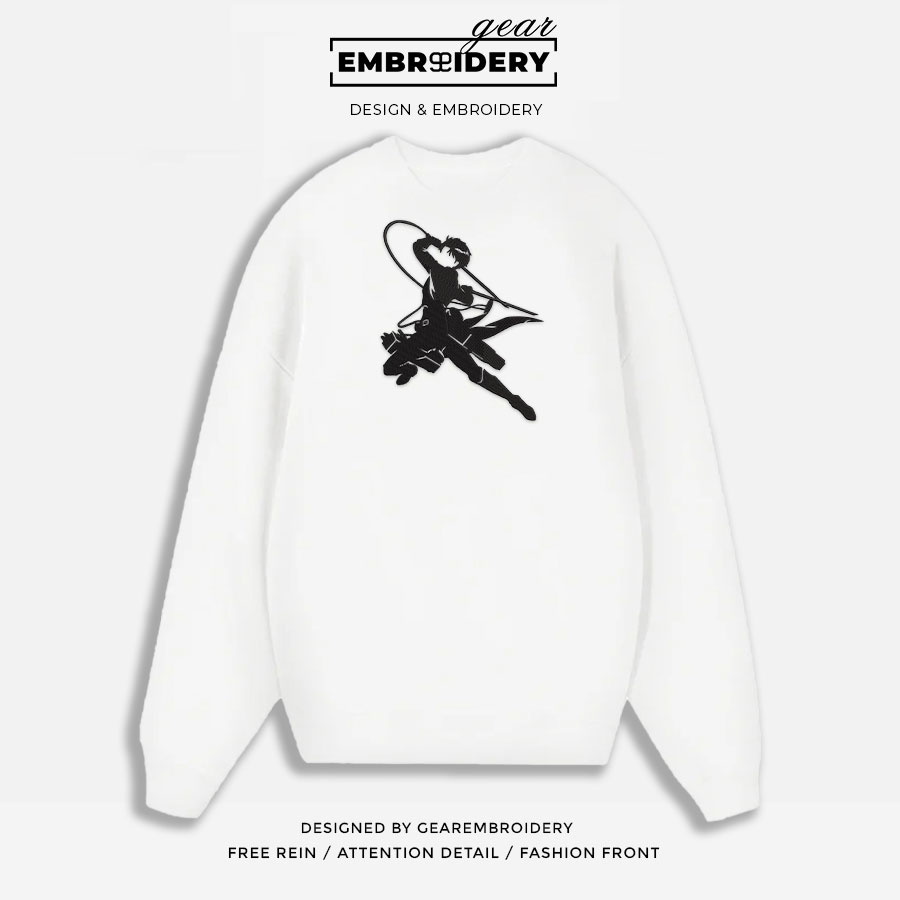 Levi attack silhoutte Attack On Titan Anime Embroidered Design Personalized Embroidered T Shirt Sweatshirt Hoodie Clothing ATT042