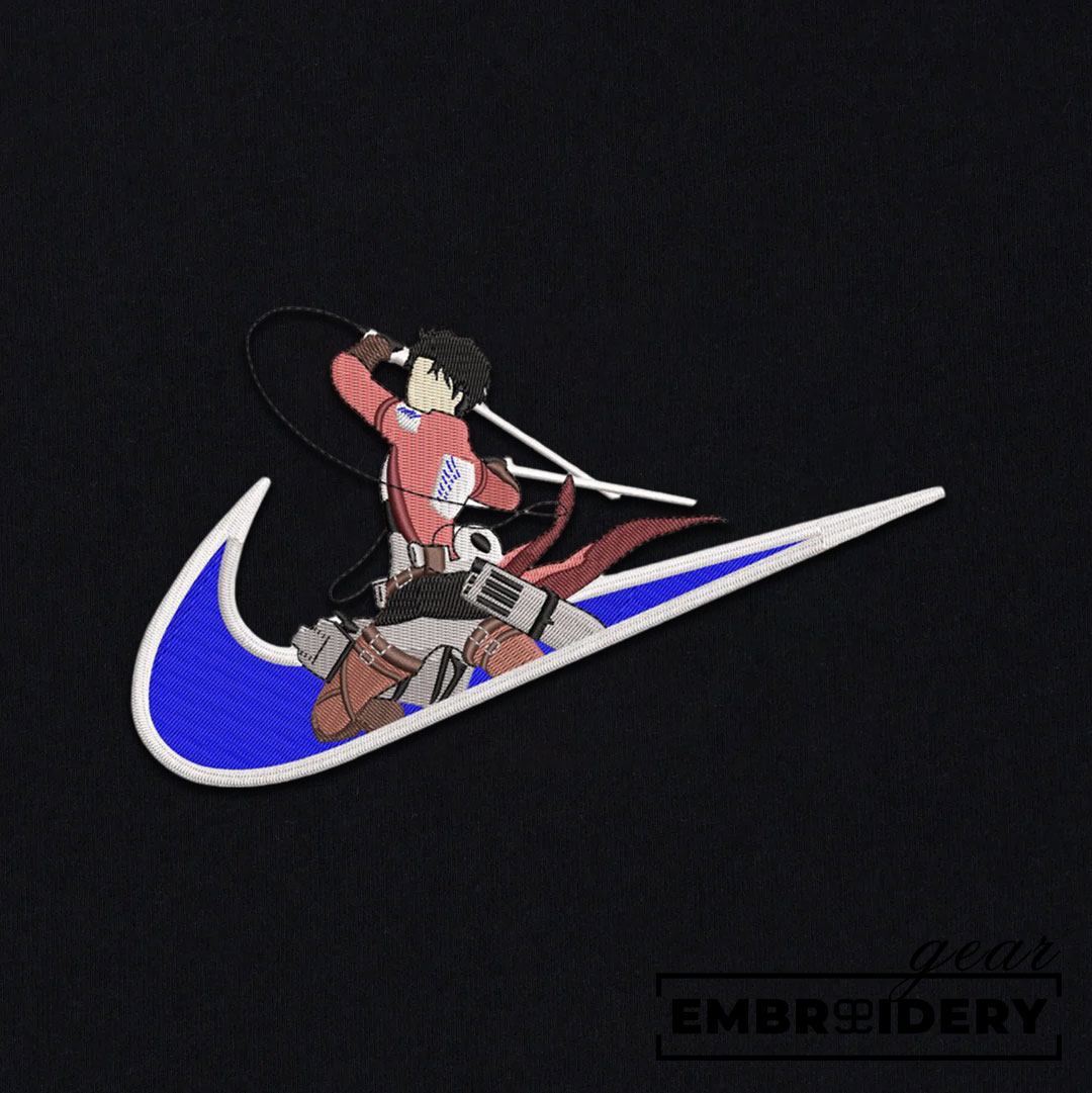 Levi attack swoosh Attack On Titan Anime Embroidered Design Personalized Embroidered T Shirt Sweatshirt Hoodie Clothing ATT043