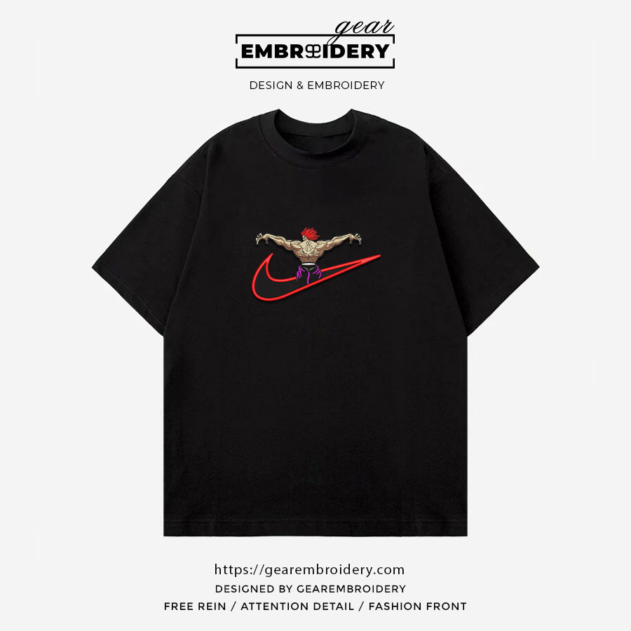 Yujiro back swoosh nike Baki Anime Embroidered Design Personalized Embroidered T Shirt Sweatshirt Hoodie Clothing BK017