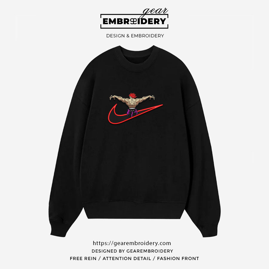 Yujiro back swoosh nike Baki Anime Embroidered Design Personalized Embroidered T Shirt Sweatshirt Hoodie Clothing BK017