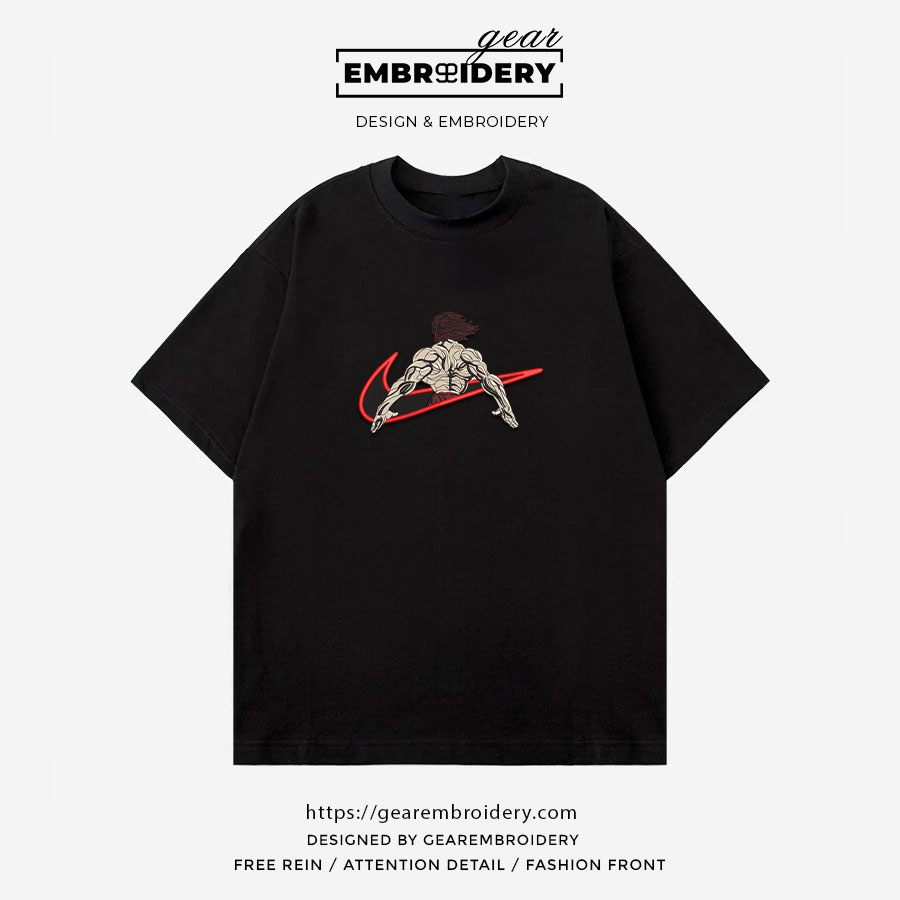 Yujiro back swoosh nike Baki Anime Embroidered Design Personalized Embroidered T Shirt Sweatshirt Hoodie Clothing BK018