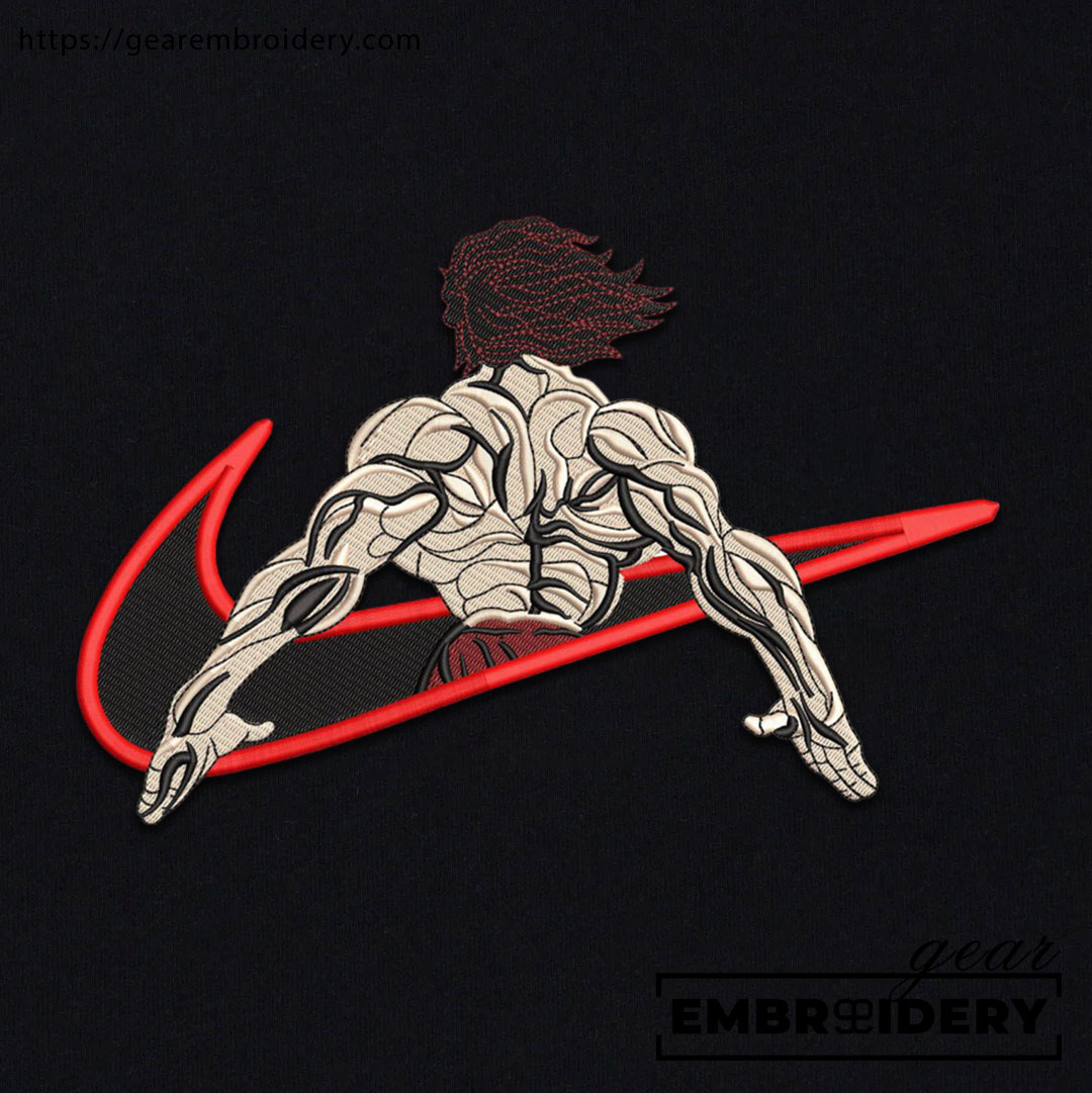 Yujiro back swoosh nike Baki Anime Embroidered Design Personalized Embroidered T Shirt Sweatshirt Hoodie Clothing BK018