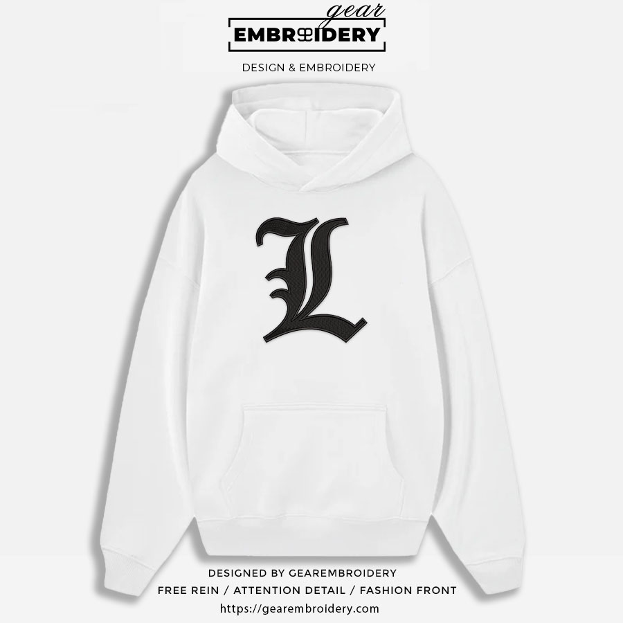 L logo Death Note Anime Embroidered Design Personalized Embroidered T Shirt Sweatshirt Hoodie Clothing DN003