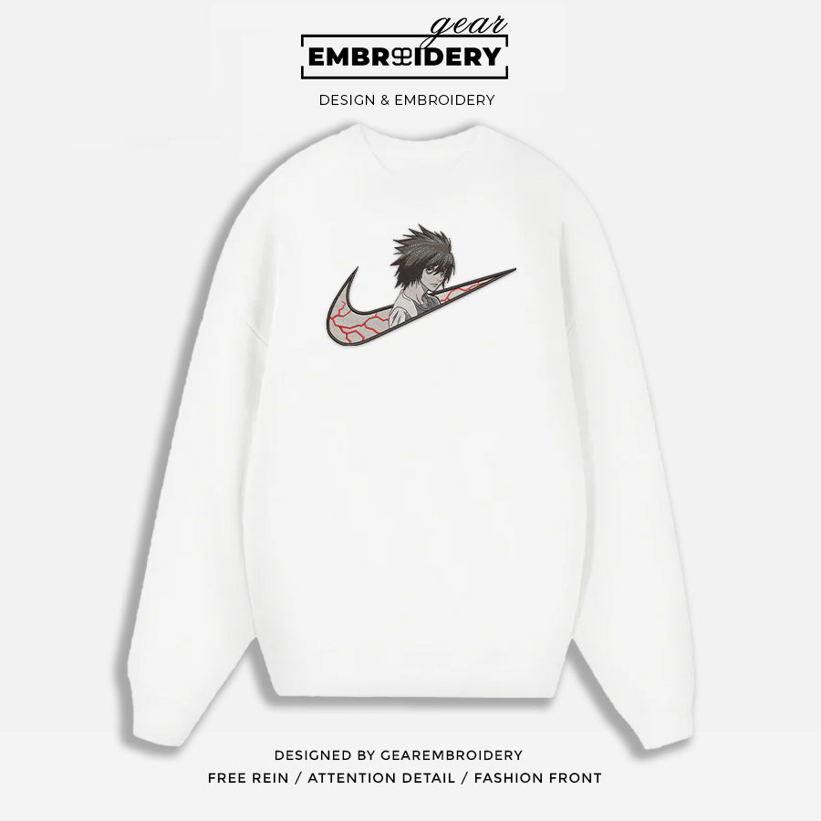 L swoosh nike Death Note Anime Embroidered Design Personalized Embroidered T Shirt Sweatshirt Hoodie Clothing DN004