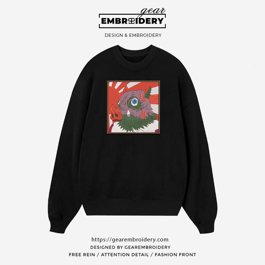 Inosuke angry Demon Slayer Anime Embroidered Design Personalized Embroidered T Shirt Sweatshirt Hoodie Clothing DS0036