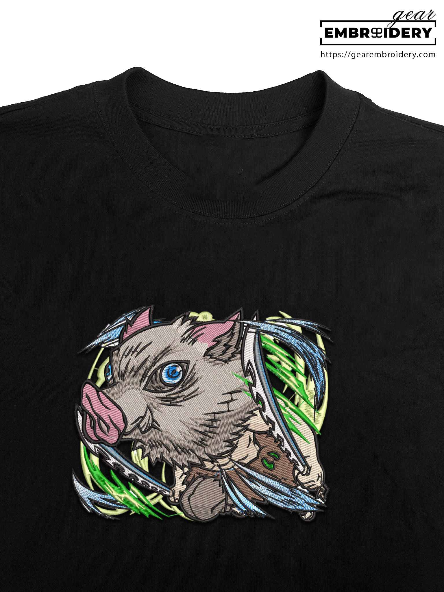 Inosuke attack Demon Slayer Anime Embroidered Design Personalized Embroidered T Shirt Sweatshirt Hoodie Clothing DS0037