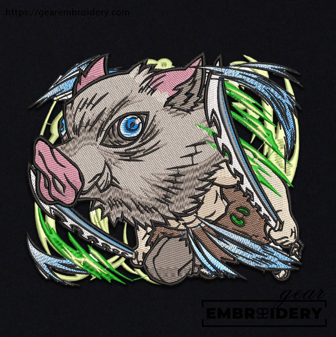 Inosuke attack Demon Slayer Anime Embroidered Design Personalized Embroidered T Shirt Sweatshirt Hoodie Clothing DS0037