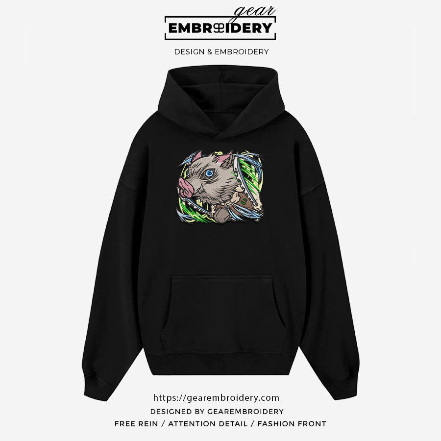 Inosuke attack Demon Slayer Anime Embroidered Design Personalized Embroidered T Shirt Sweatshirt Hoodie Clothing DS0037