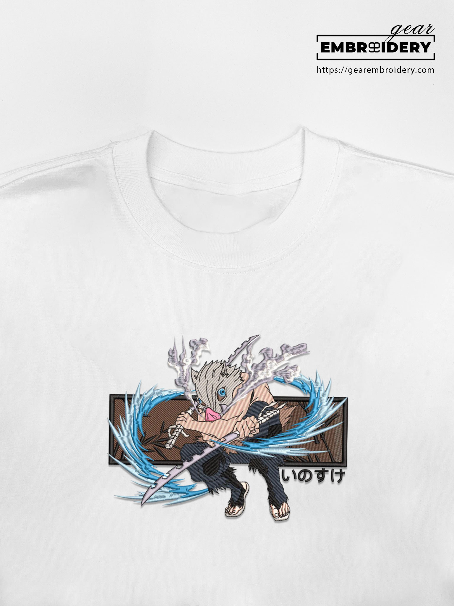 Inosuke attack Demon Slayer Anime Embroidered Design Personalized Embroidered T Shirt Sweatshirt Hoodie Clothing DS0038