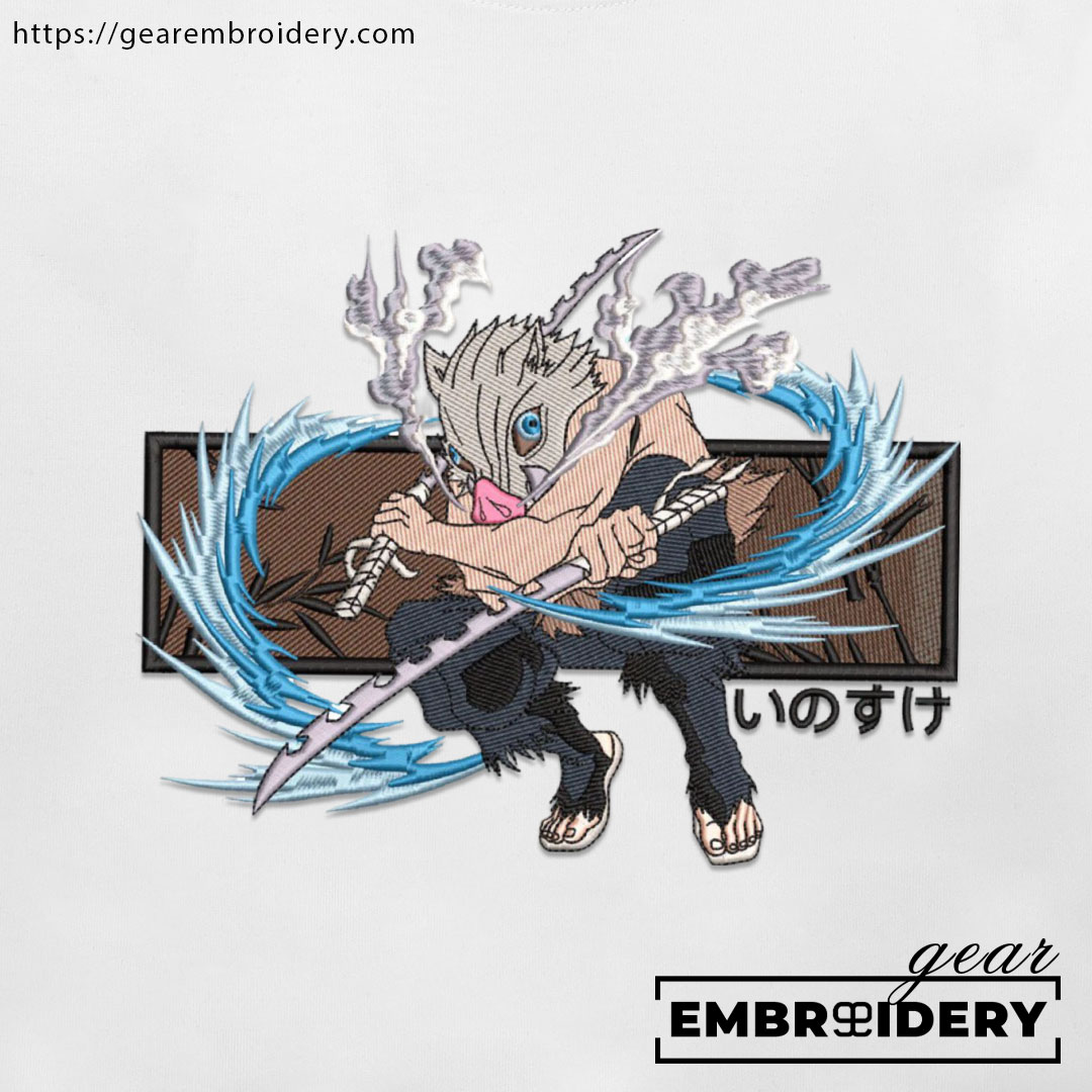 Inosuke attack Demon Slayer Anime Embroidered Design Personalized Embroidered T Shirt Sweatshirt Hoodie Clothing DS0038