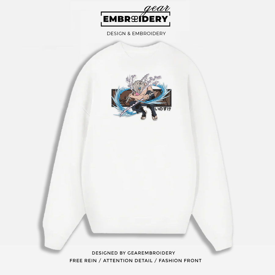 Inosuke attack Demon Slayer Anime Embroidered Design Personalized Embroidered T Shirt Sweatshirt Hoodie Clothing DS0038