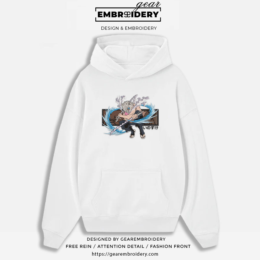 Inosuke attack Demon Slayer Anime Embroidered Design Personalized Embroidered T Shirt Sweatshirt Hoodie Clothing DS0038