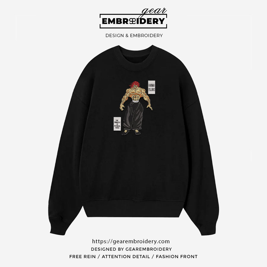 Yujiro hanma Baki Anime Embroidered Design Personalized Embroidered T Shirt Sweatshirt Hoodie Clothing BK021