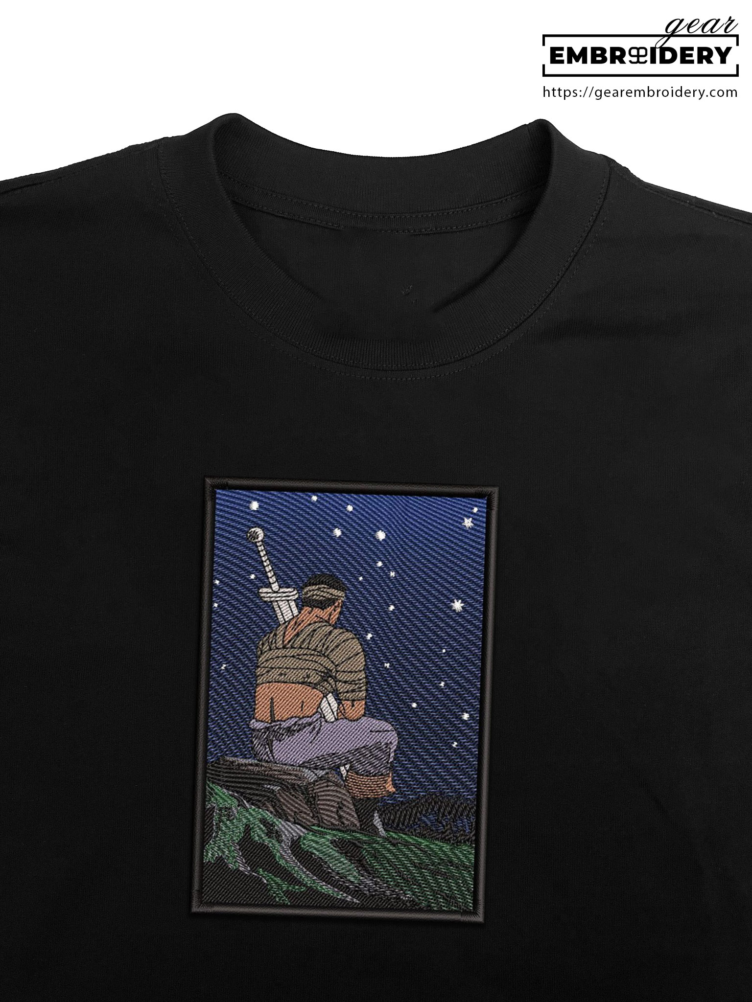 Guts night landscape Berserki Anime Embroidered Design Personalized Embroidered T Shirt Sweatshirt Hoodie Clothing B024