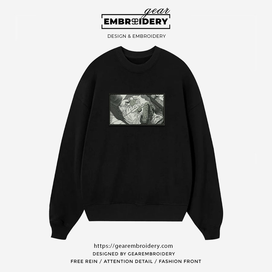 Denji sleeping Chainsaw Man Anime Embroidered Design Personalized Embroidered T Shirt Sweatshirt Hoodie Clothing CM016