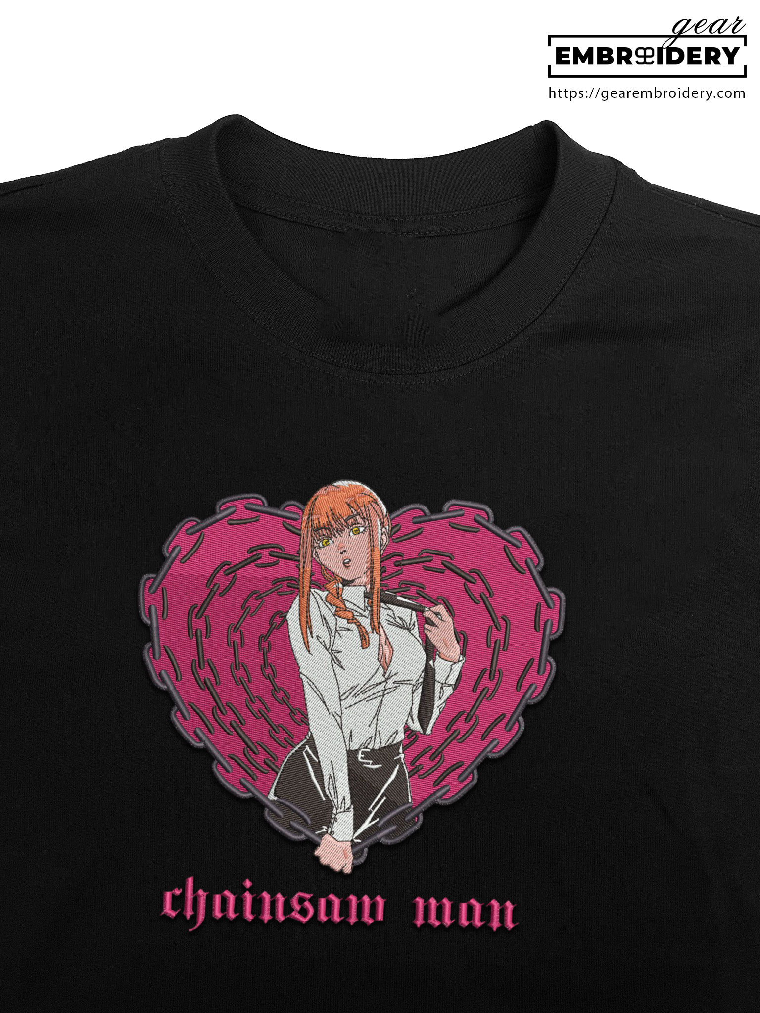 Makima chain heart Chainsaw Man Anime Embroidered Design Personalized Embroidered T Shirt Sweatshirt Hoodie Clothing CM019