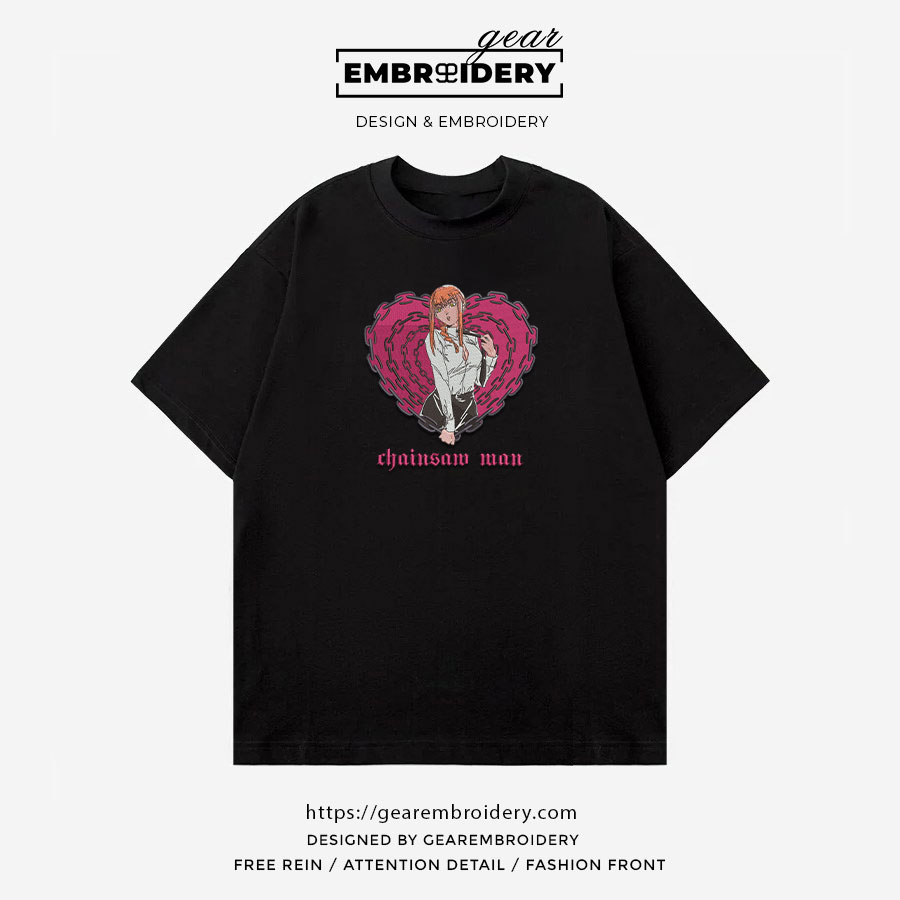 Makima chain heart Chainsaw Man Anime Embroidered Design Personalized Embroidered T Shirt Sweatshirt Hoodie Clothing CM019