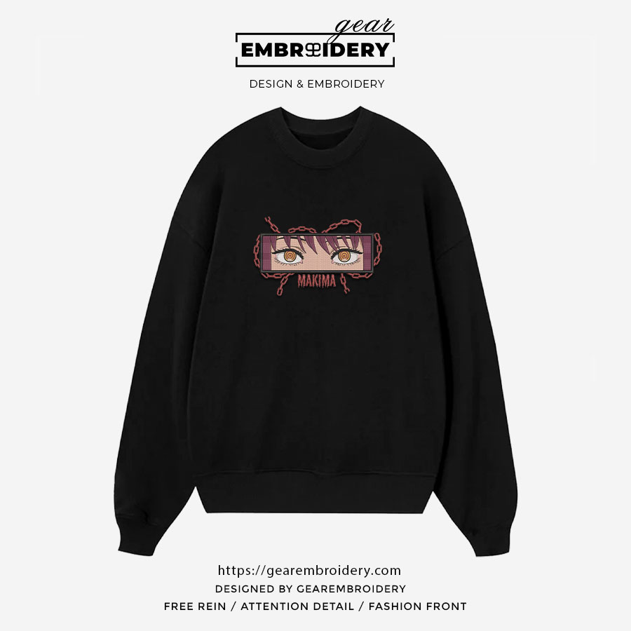 Makima eyes Chainsaw Man Anime Embroidered Design Personalized Embroidered T Shirt Sweatshirt Hoodie Clothing CM023