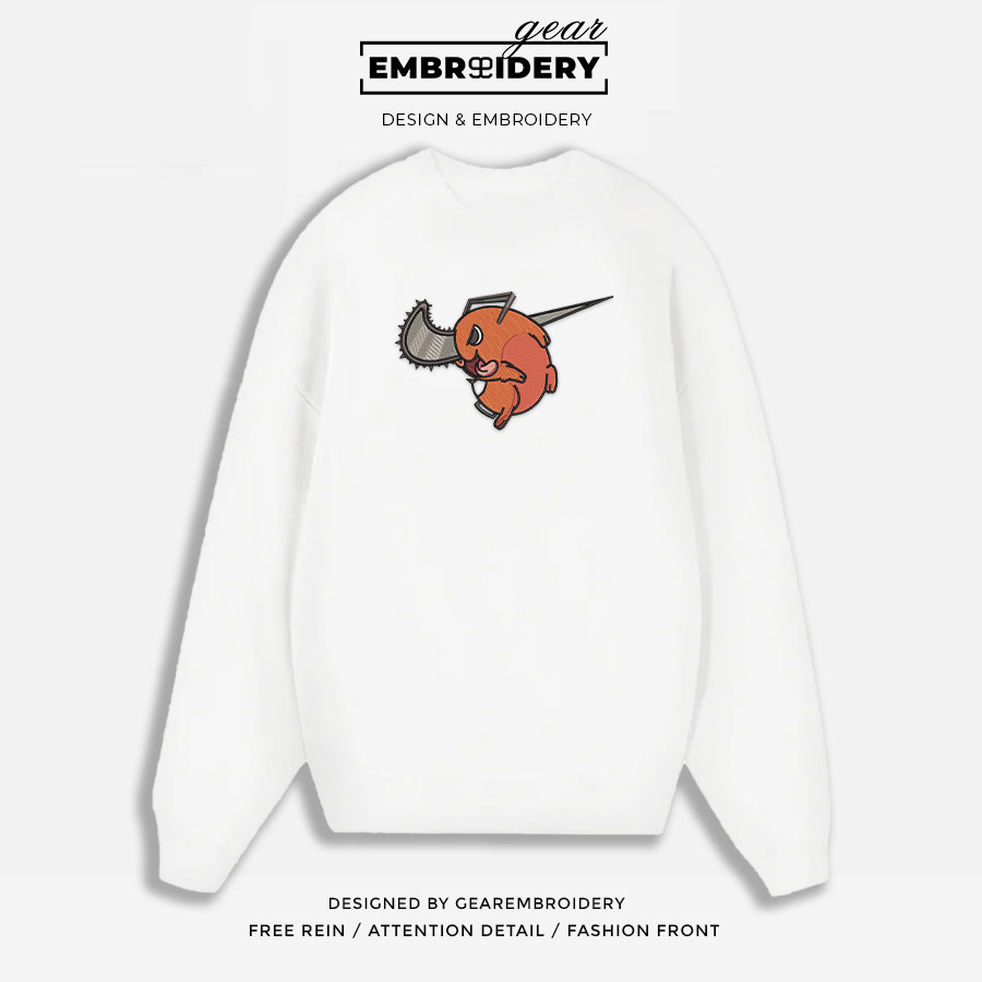 Pochita swoosh nike Chainsaw Man Clover Anime Embroidered Design Personalized Embroidered T Shirt Sweatshirt Hoodie Clothing CM025