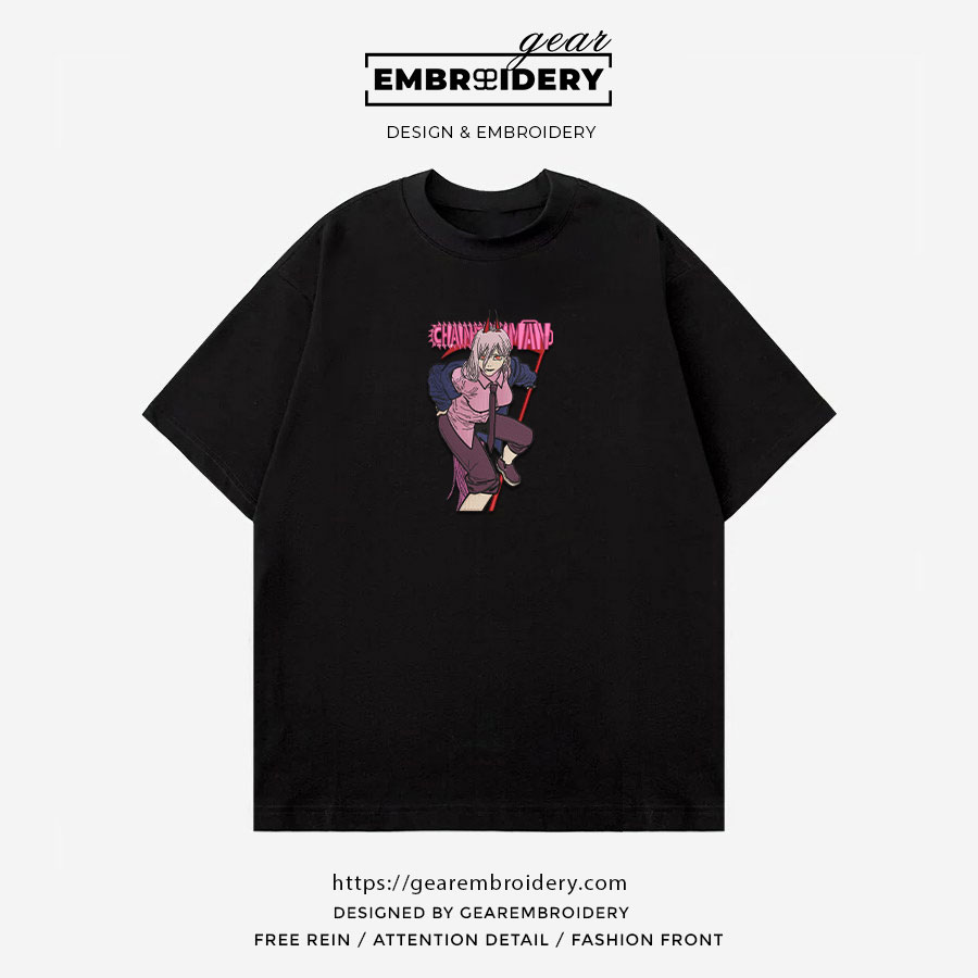 Power chainsaw Chainsaw Man Anime Embroidered Design Personalized Embroidered T Shirt Sweatshirt Hoodie Clothing CM026