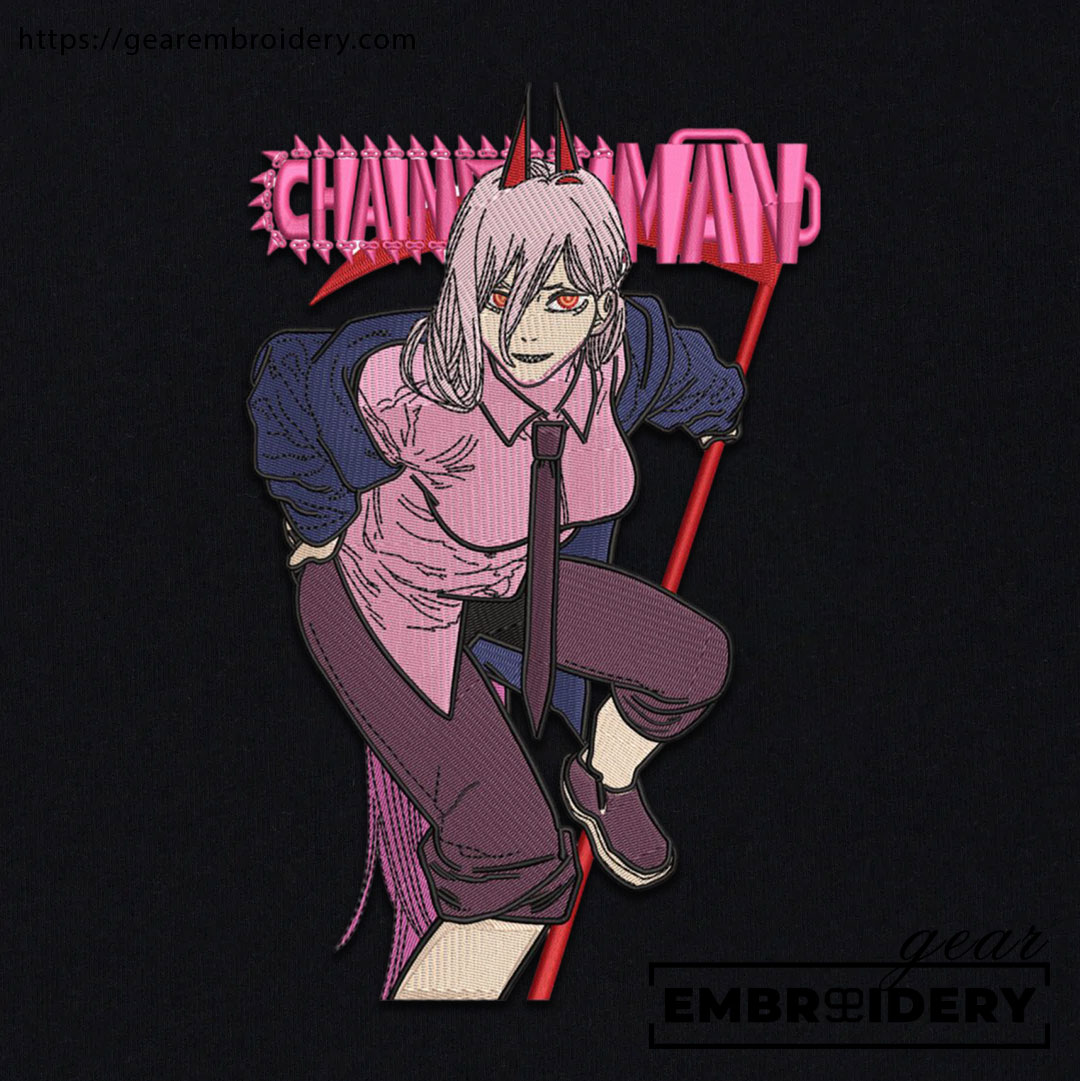 Power chainsaw Chainsaw Man Anime Embroidered Design Personalized Embroidered T Shirt Sweatshirt Hoodie Clothing CM026