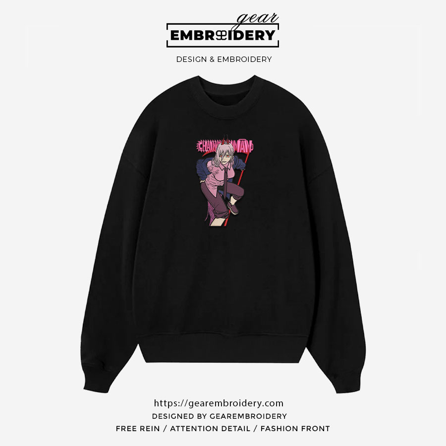 Power chainsaw Chainsaw Man Anime Embroidered Design Personalized Embroidered T Shirt Sweatshirt Hoodie Clothing CM026