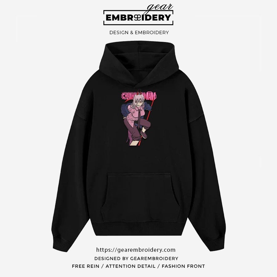 Power chainsaw Chainsaw Man Anime Embroidered Design Personalized Embroidered T Shirt Sweatshirt Hoodie Clothing CM026