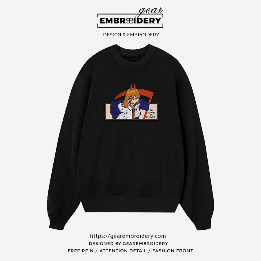 Power Chainsaw Man Anime Embroidered Design Personalized Embroidered T Shirt Sweatshirt Hoodie Clothing CM028