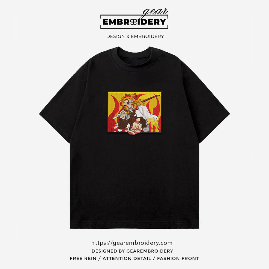 Kyojuro rengoku Demon Slayer Anime Embroidered Design Personalized Embroidered T Shirt Sweatshirt Hoodie Clothing DS0057