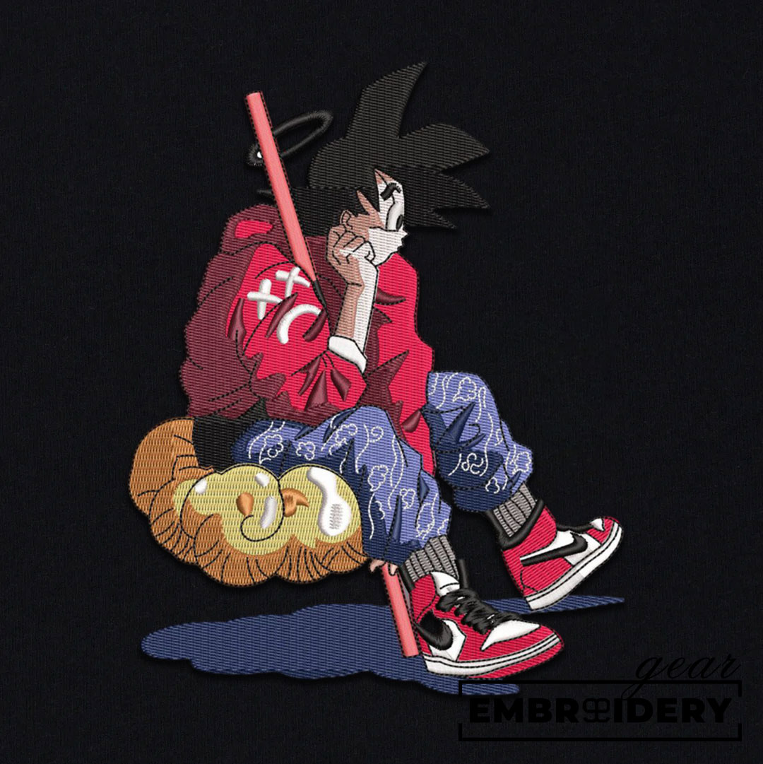 Goku on cloud Dragon Ball Anime Embroidered Design Personalized Embroidered T Shirt Sweatshirt Hoodie Clothing DB044