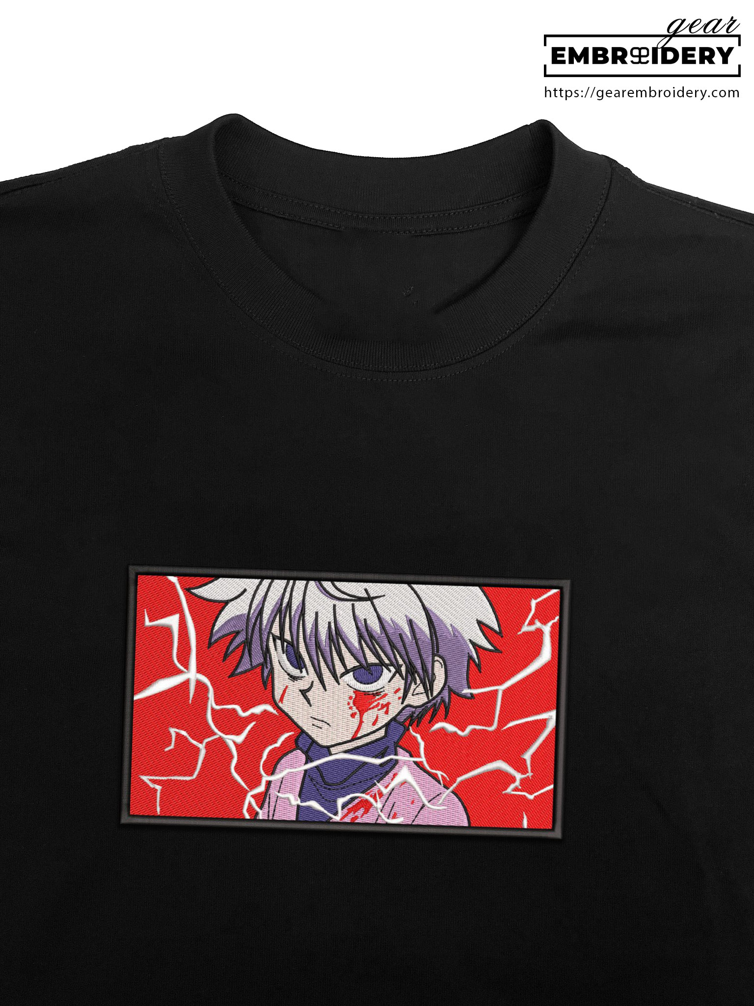 Killua blood Hunter x Hunter Anime Embroidered Design Personalized Embroidered T Shirt Sweatshirt Hoodie Clothing HXH039