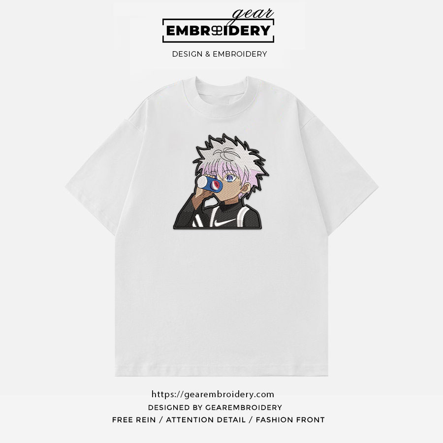 Killua juice Hunter x Hunter Anime Embroidered Design Personalized Embroidered T Shirt Sweatshirt Hoodie Clothing HXH048