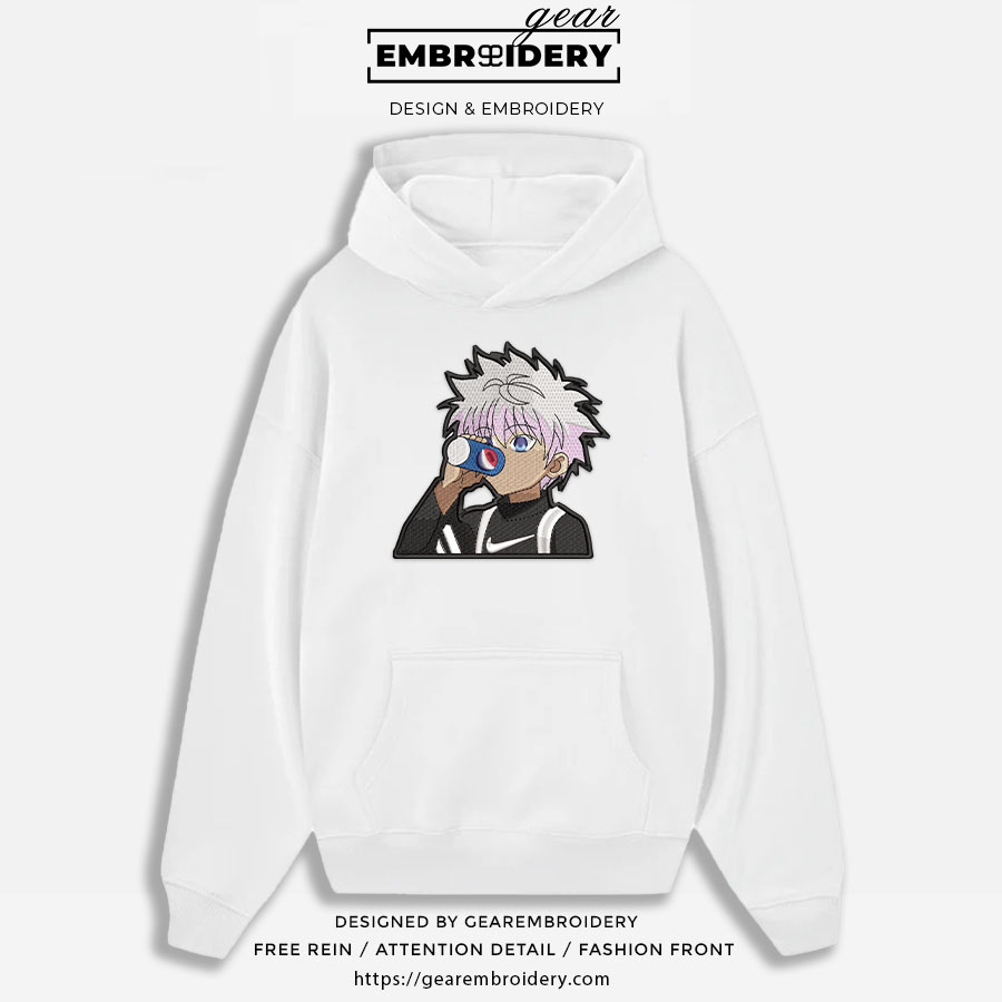 Killua juice Hunter x Hunter Anime Embroidered Design Personalized Embroidered T Shirt Sweatshirt Hoodie Clothing HXH048